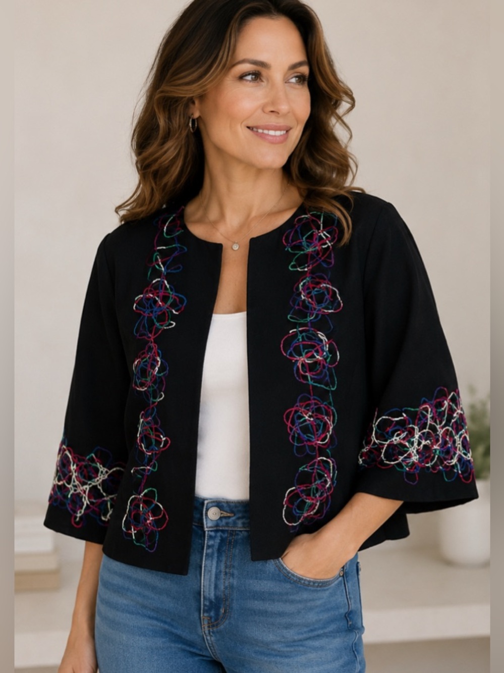 Trenz by Theresa Renz Art Wear Open Wool Jacket Size 1X